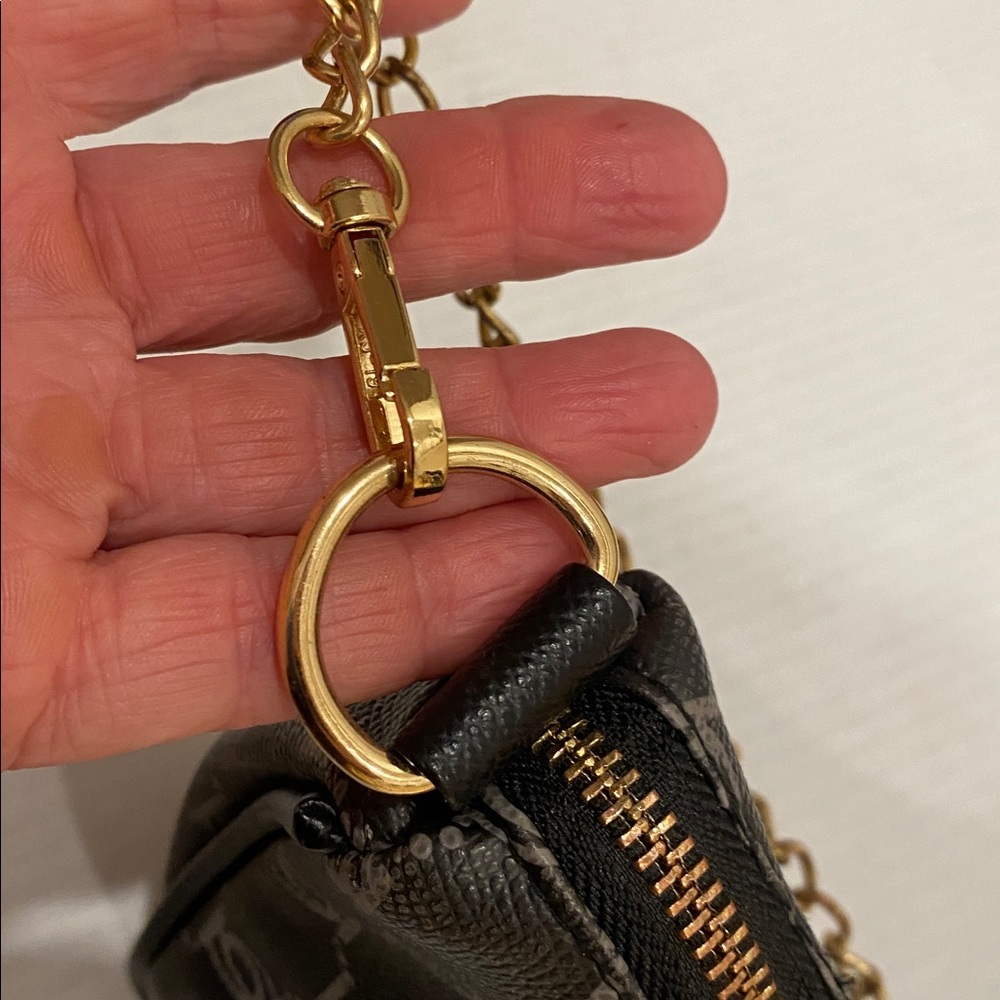 Bebe Small Compact Monogram Brown & Gold Shoulder Bag with removable chain - Picture 16 of 16